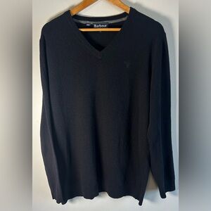 Barbour Essential Mens Lambswool Black V-Neck Sweater Pullover Size L